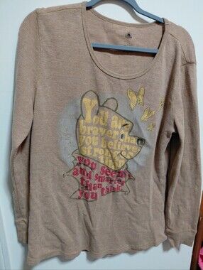 Disney Beige Long Sleeve Tee with Yellow & Pink Graphic
